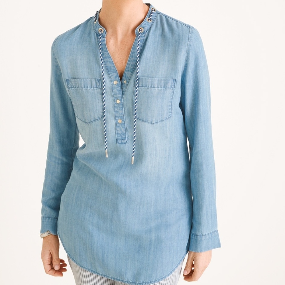 CHICO'S NAUTICAL DENIM PULLOVER 0